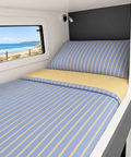 Summer Rewind bunk bedding blue and yellow stripe colourway