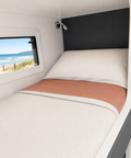 Summer Rewind bunk bedding oatmeal stripe and rust colourway