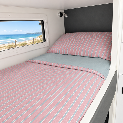 Summer Rewind bunk bedding pink and blue stripe colourway