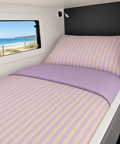Summer Rewind bunk bedding purple and yellow stripe colourway